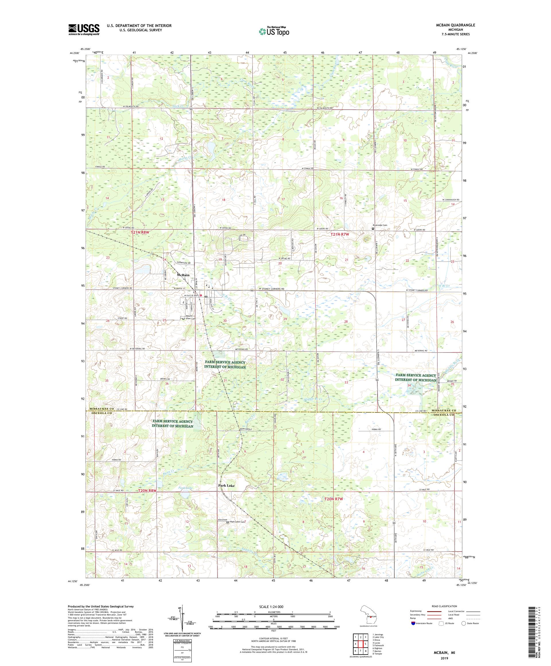 McBain Michigan US Topo Map – MyTopo Map Store