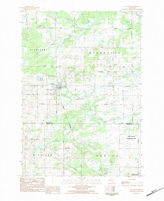 Classic USGS McBain Michigan 7.5'x7.5' Topo Map Image