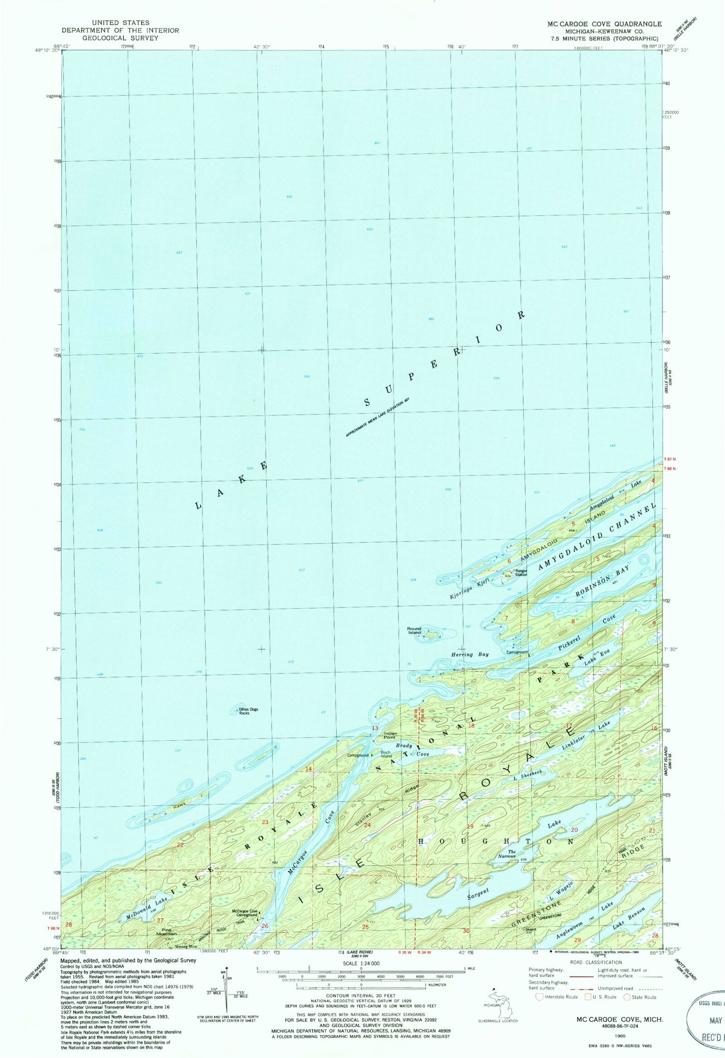 Classic USGS McCargoe Cove Michigan 7.5'x7.5' Topo Map Image