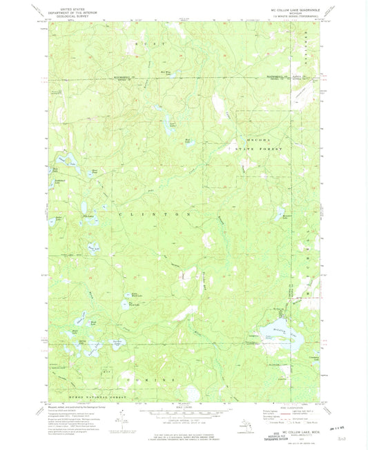 Classic USGS McCollum Lake Michigan 7.5'x7.5' Topo Map Image