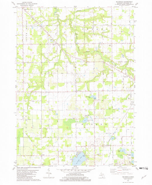 Classic USGS McDonald Michigan 7.5'x7.5' Topo Map Image