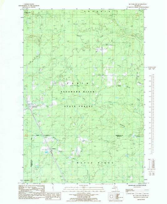 Classic USGS McFarland Michigan 7.5'x7.5' Topo Map Image