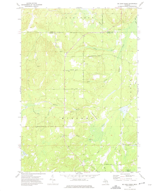 Classic USGS McGinn Creek Michigan 7.5'x7.5' Topo Map Image