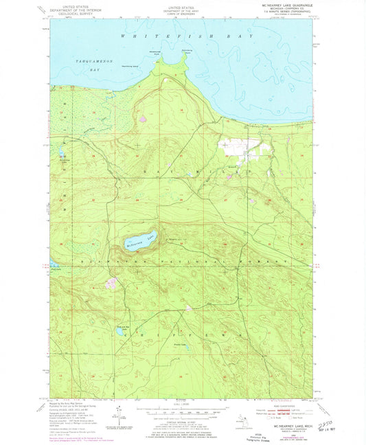 Classic USGS McNearney Lake Michigan 7.5'x7.5' Topo Map Image