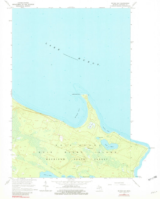 Classic USGS McRae Bay Michigan 7.5'x7.5' Topo Map Image