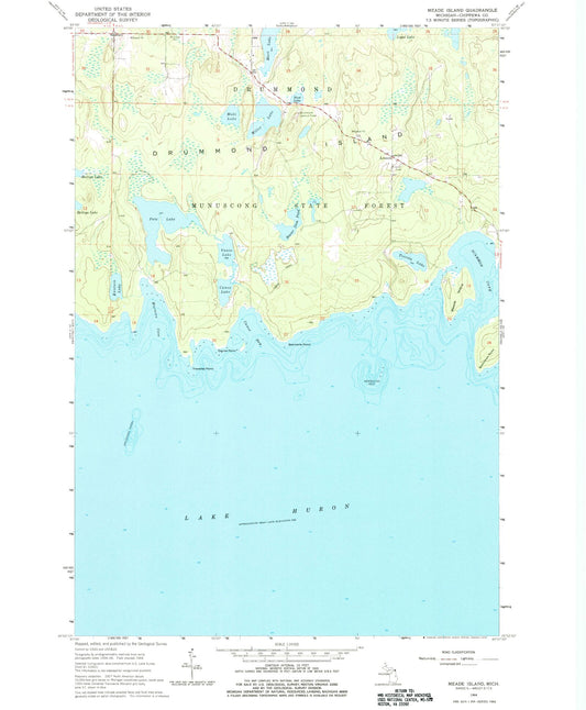 Classic USGS Meade Island Michigan 7.5'x7.5' Topo Map Image