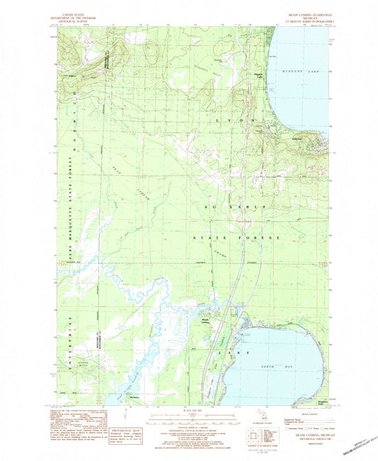 Classic USGS Meads Landing Michigan 7.5'x7.5' Topo Map Image