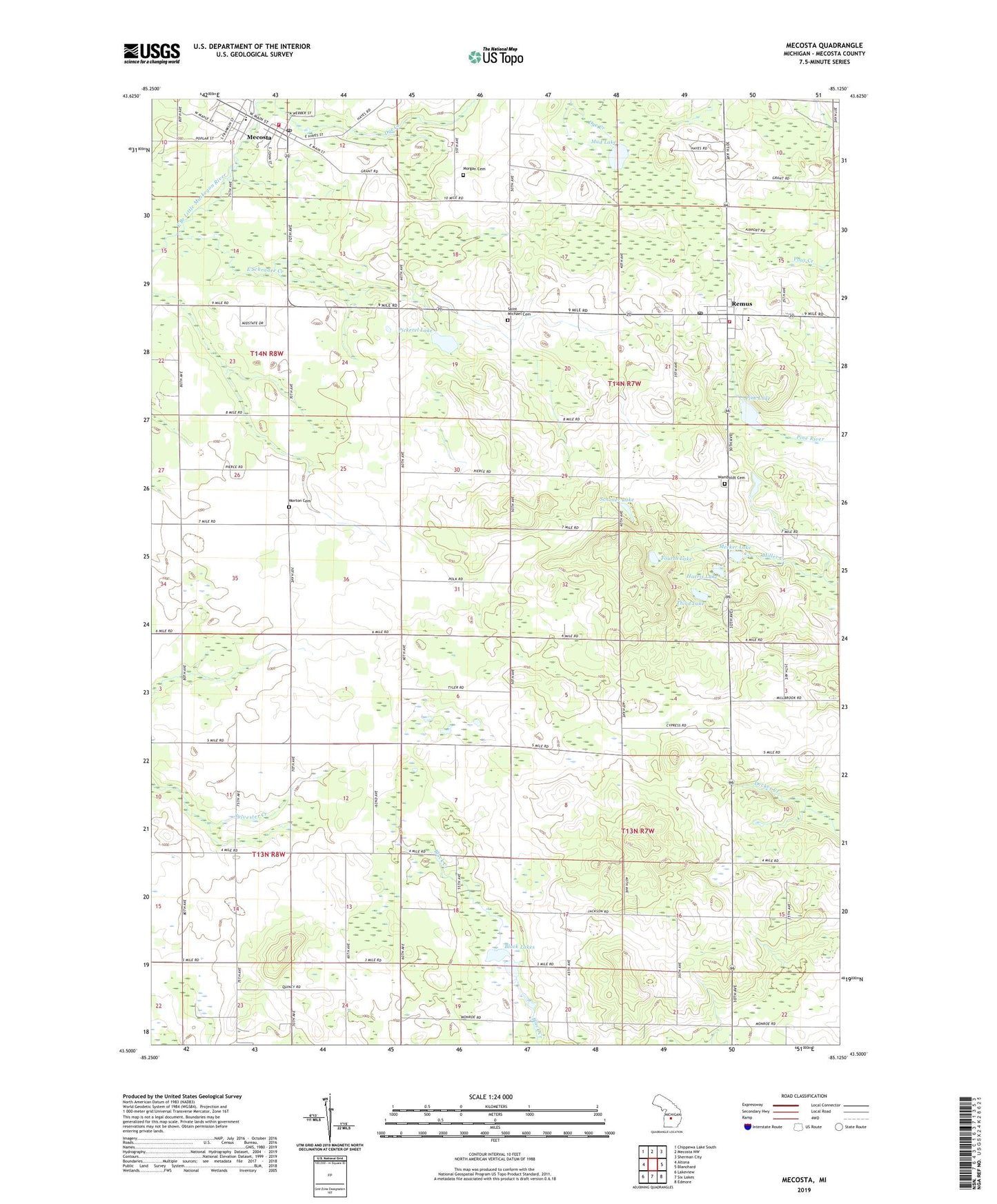 Mecosta Michigan US Topo Map Image