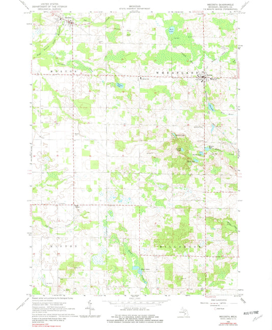 Classic USGS Mecosta Michigan 7.5'x7.5' Topo Map Image