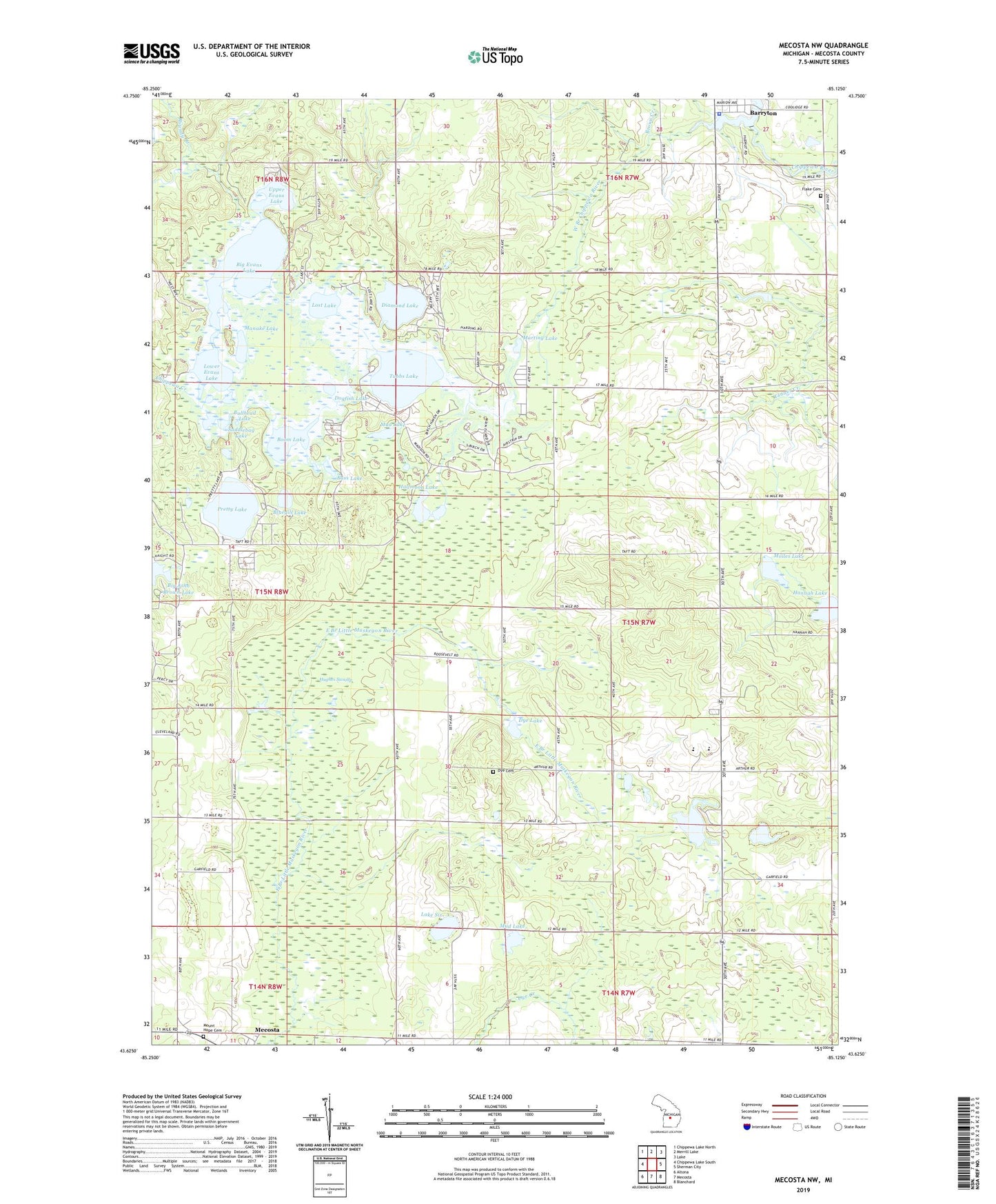 Mecosta NW Michigan US Topo Map Image