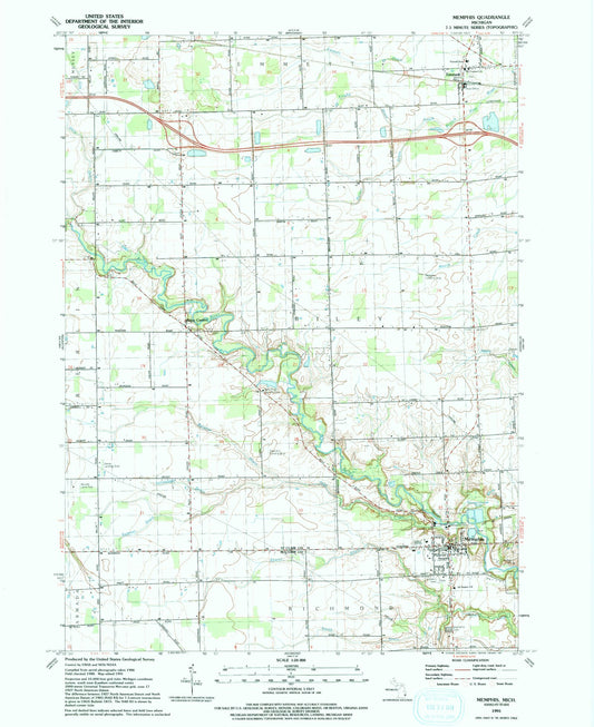 Classic USGS Memphis Michigan 7.5'x7.5' Topo Map Image