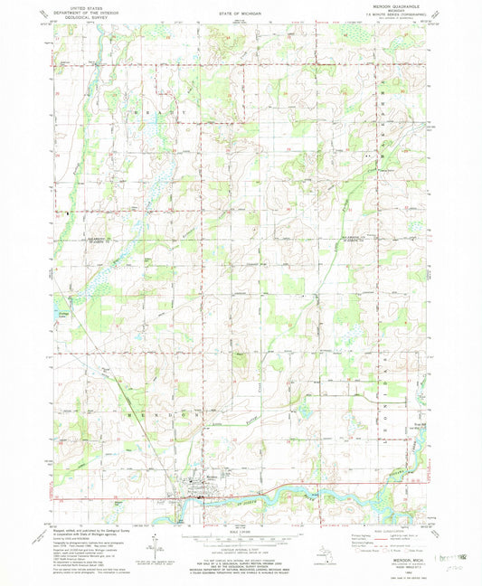 Classic USGS Mendon Michigan 7.5'x7.5' Topo Map Image