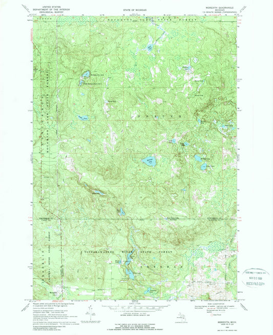 Classic USGS Meredith Michigan 7.5'x7.5' Topo Map Image