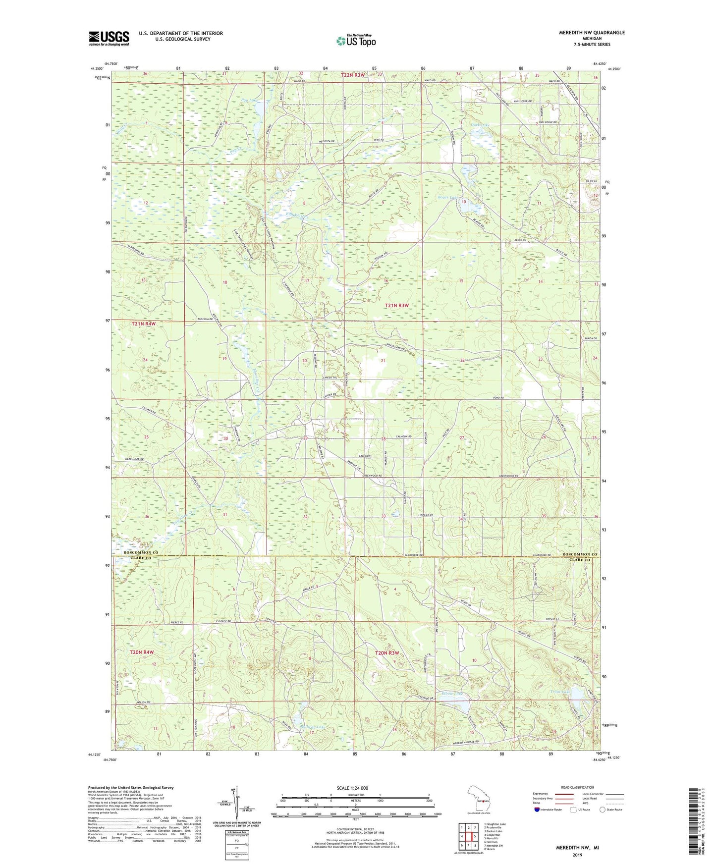 Meredith NW Michigan US Topo Map Image