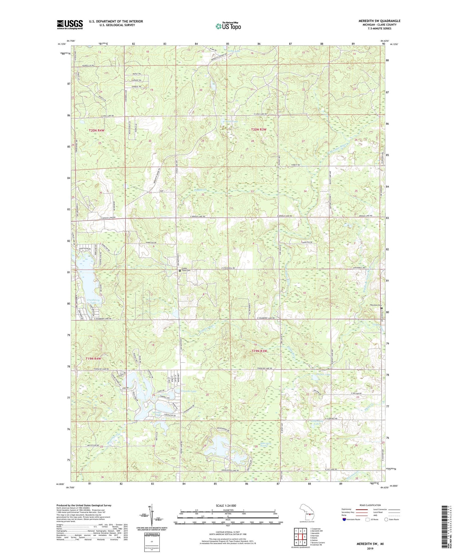 Meredith SW Michigan US Topo Map Image