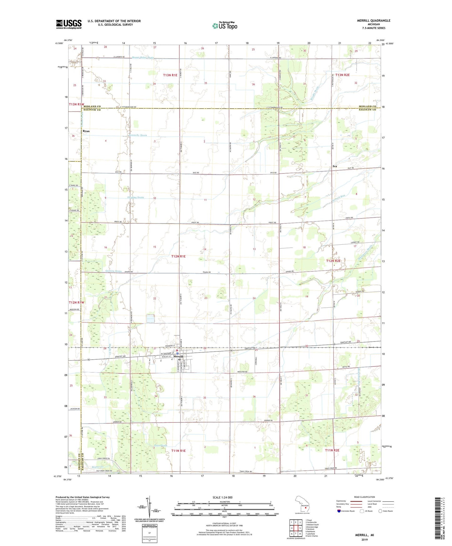 Merrill Michigan US Topo Map Image