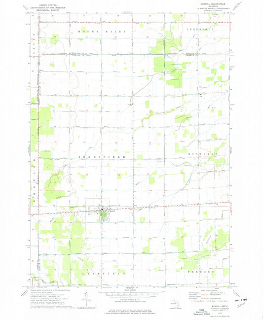 Classic USGS Merrill Michigan 7.5'x7.5' Topo Map Image