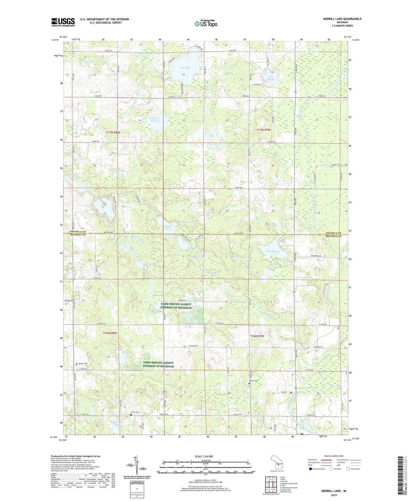 Merrill Lake Michigan US Topo Map Image