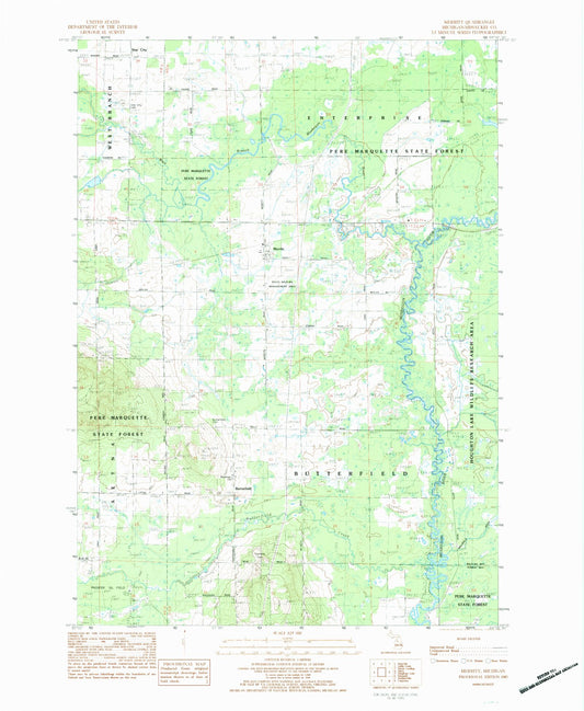 Classic USGS Merritt Michigan 7.5'x7.5' Topo Map Image