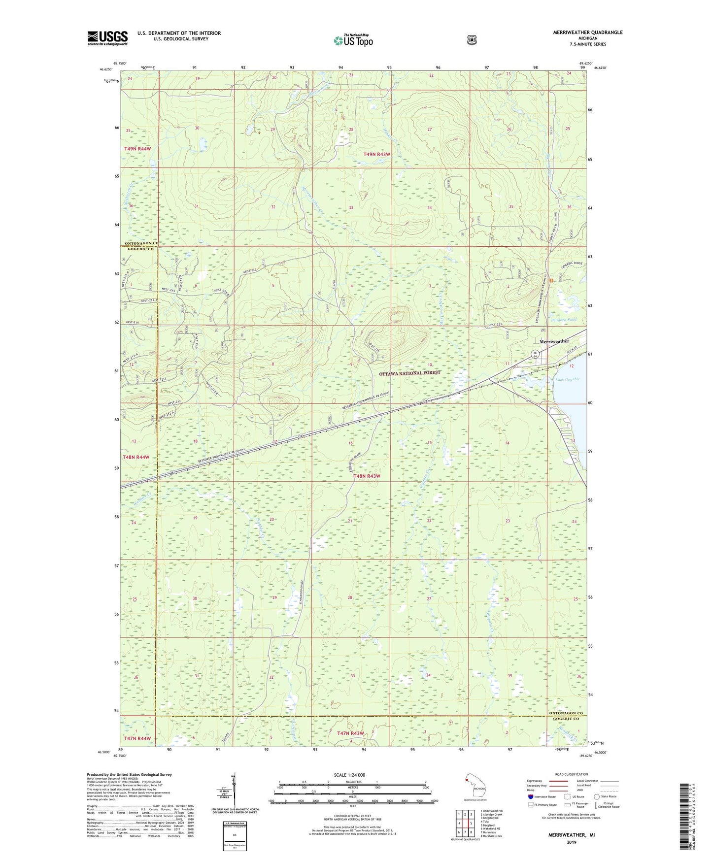 Merriweather Michigan US Topo Map Image
