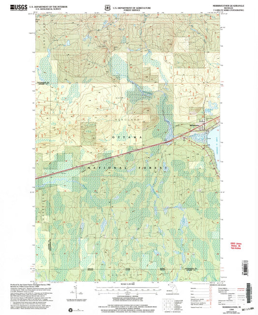 Classic USGS Merriweather Michigan 7.5'x7.5' Topo Map Image