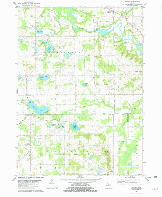 Classic USGS Merson Michigan 7.5'x7.5' Topo Map Image