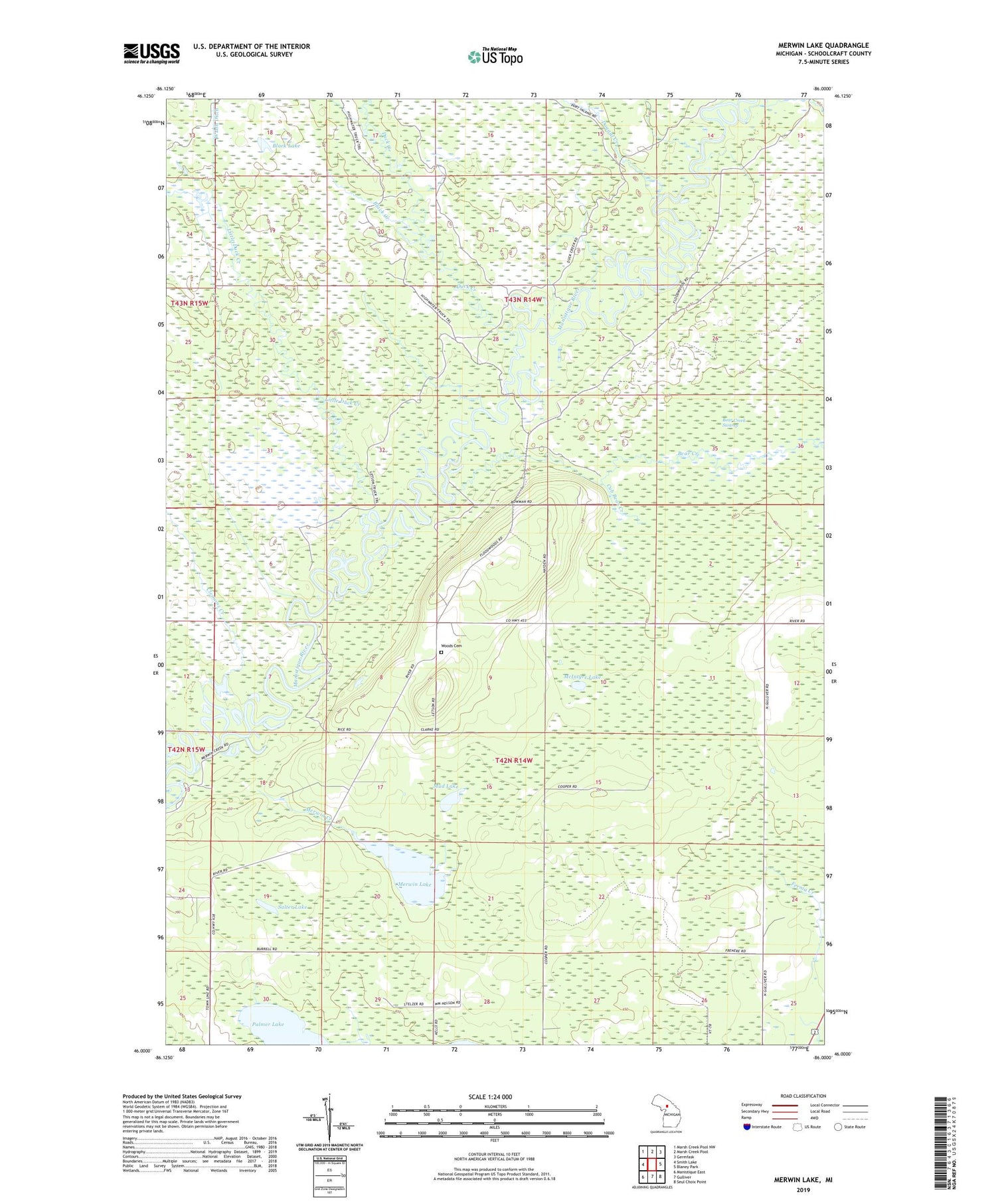 Merwin Lake Michigan US Topo Map Image