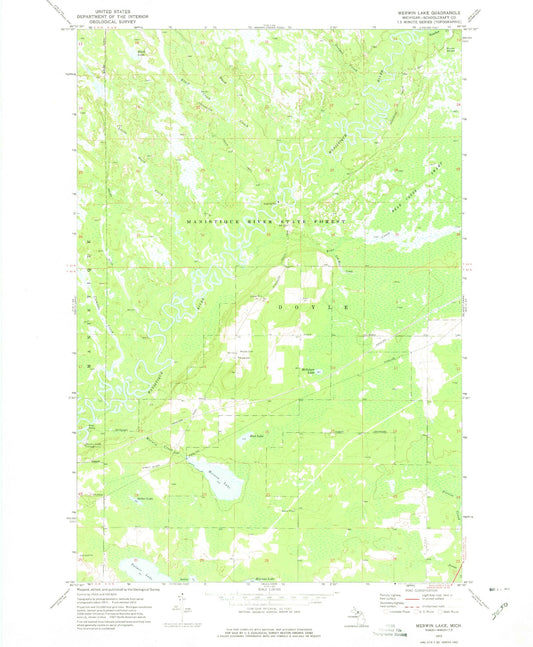 Classic USGS Merwin Lake Michigan 7.5'x7.5' Topo Map Image