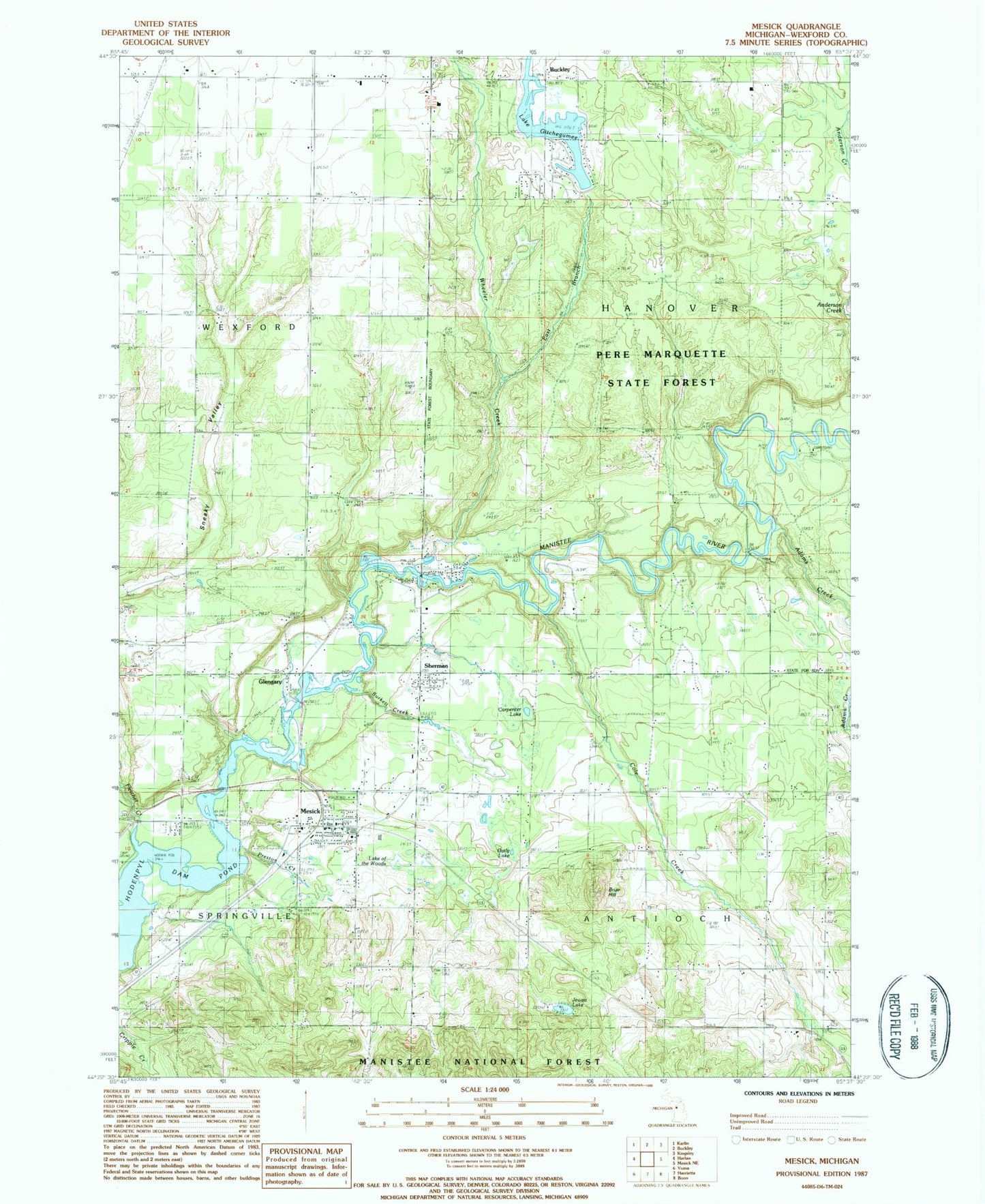 Classic USGS Mesick Michigan 7.5'x7.5' Topo Map Image