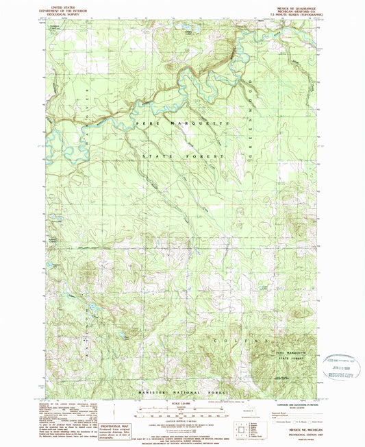 Classic USGS Mesick NE Michigan 7.5'x7.5' Topo Map Image