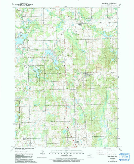 Classic USGS Metamora Michigan 7.5'x7.5' Topo Map Image