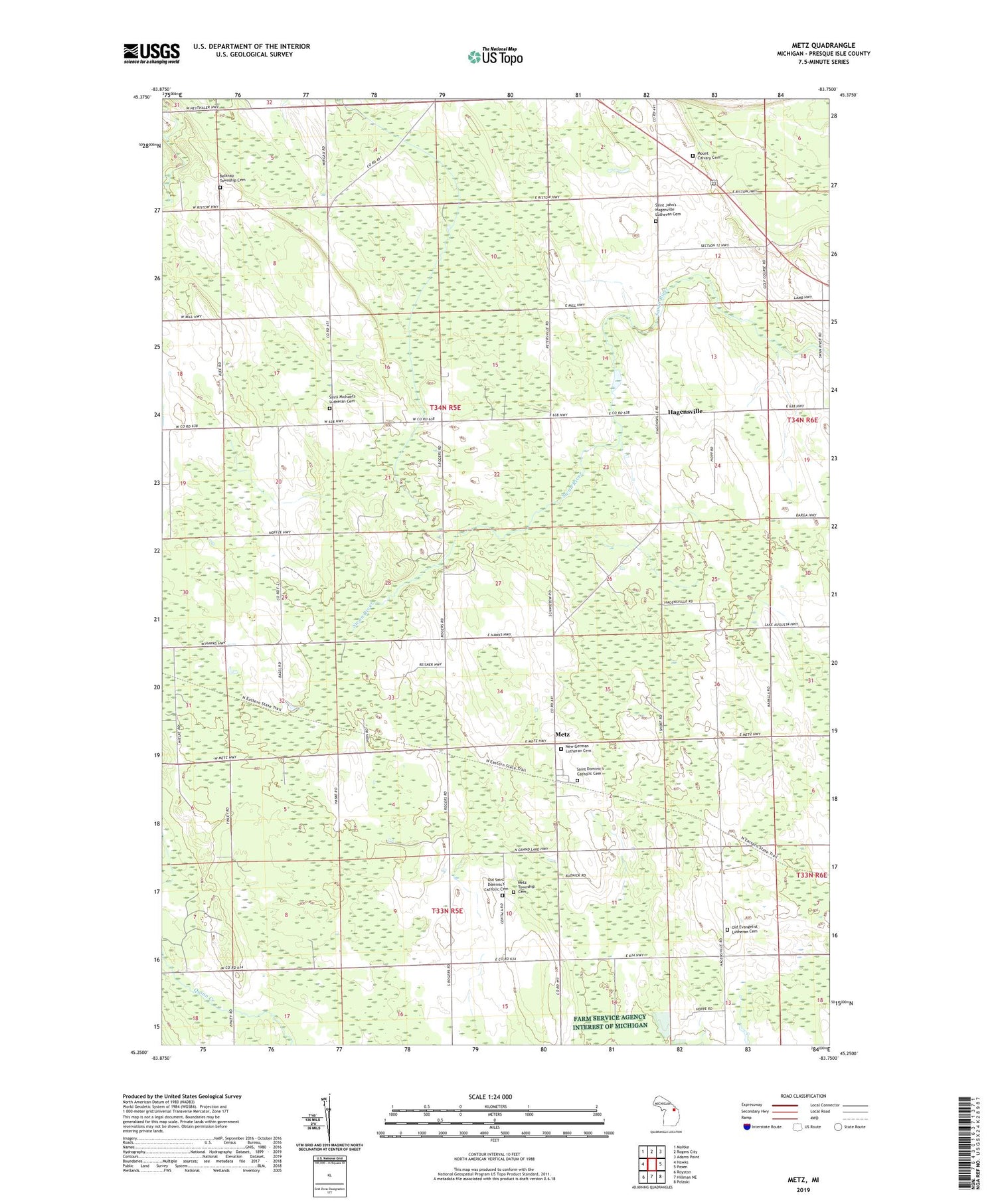 Metz Michigan US Topo Map Image