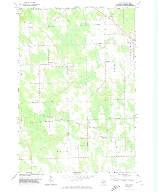Classic USGS Metz Michigan 7.5'x7.5' Topo Map Image