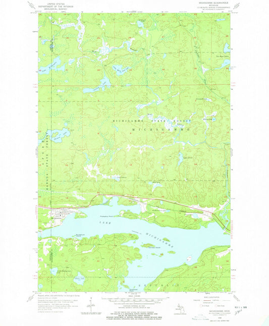 Classic USGS Michigamme Michigan 7.5'x7.5' Topo Map Image