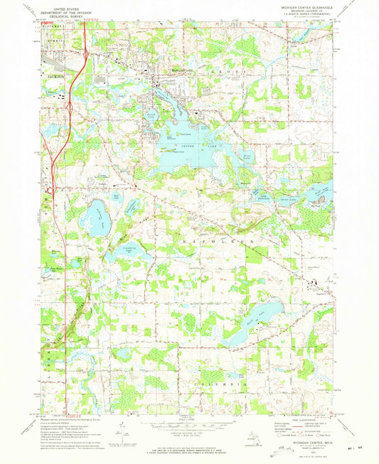 Classic USGS Michigan Center Michigan 7.5'x7.5' Topo Map Image