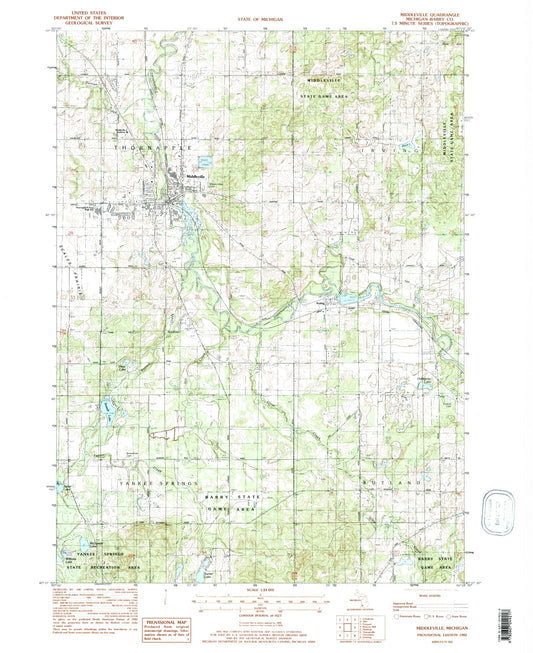 Classic USGS Middleville Michigan 7.5'x7.5' Topo Map Image
