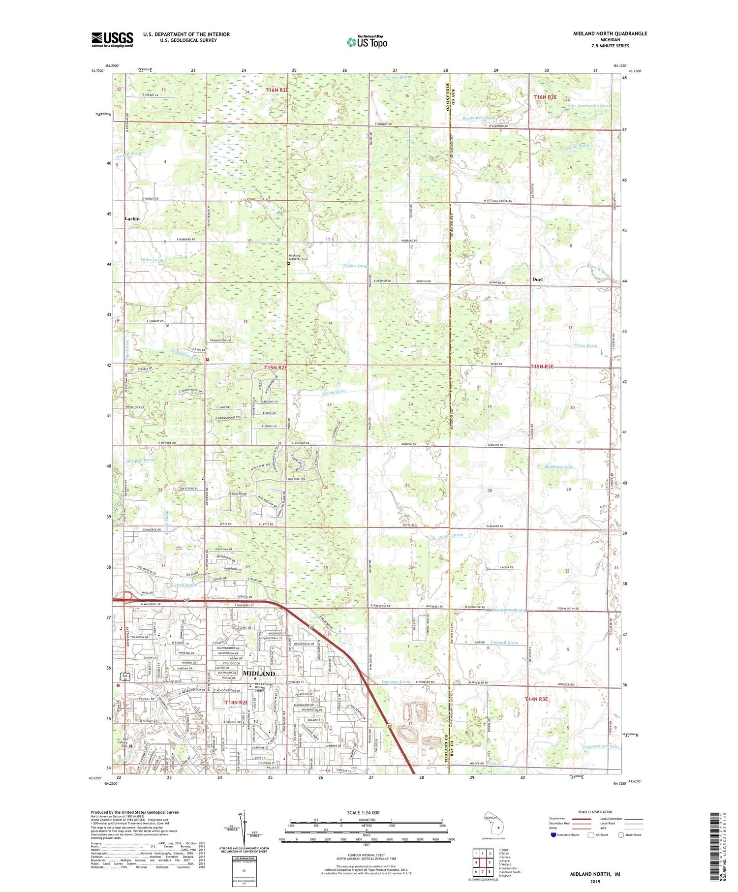 Midland North Michigan US Topo Map Image