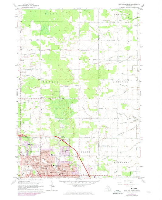 Classic USGS Midland North Michigan 7.5'x7.5' Topo Map Image
