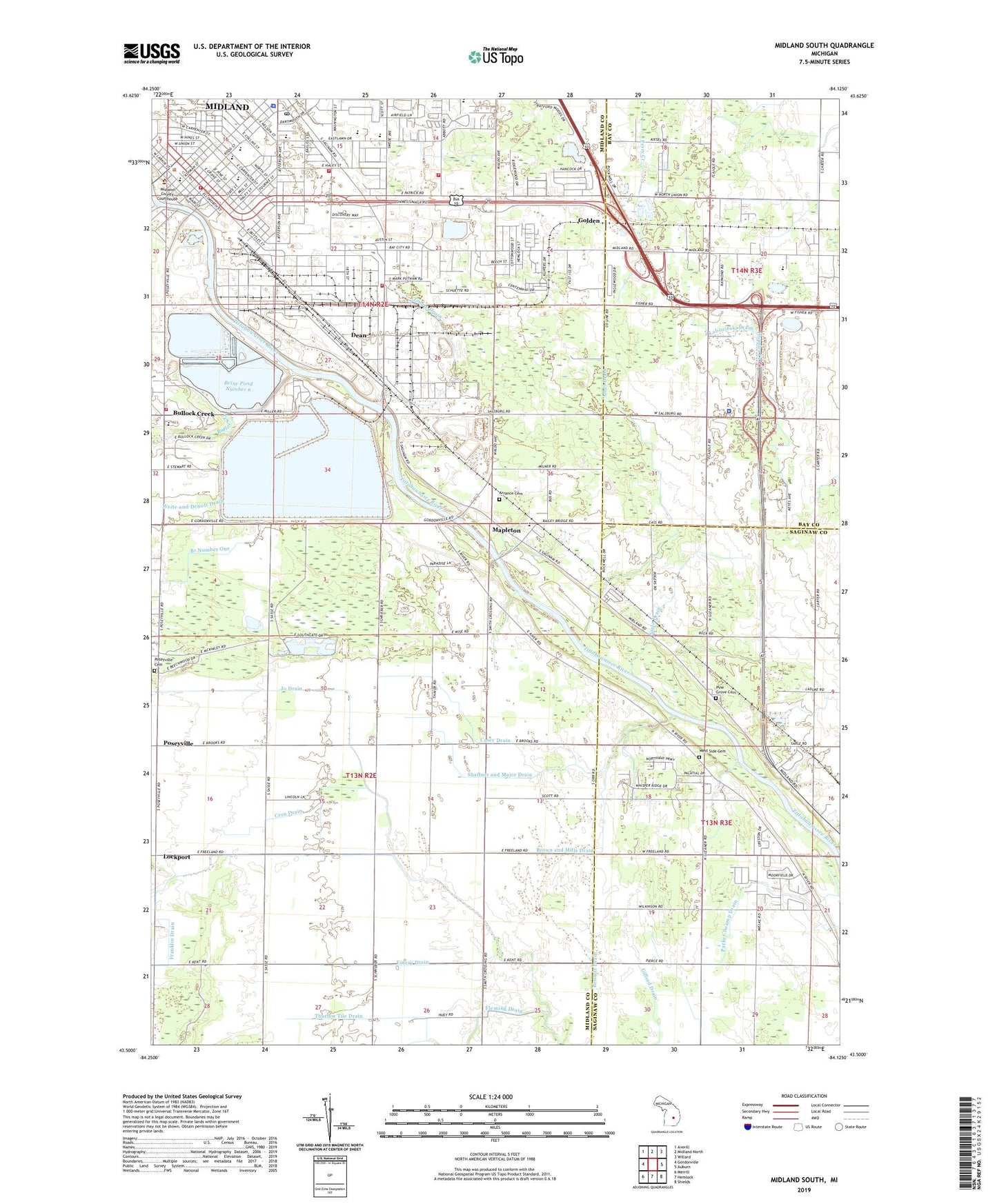 Midland South Michigan US Topo Map Image