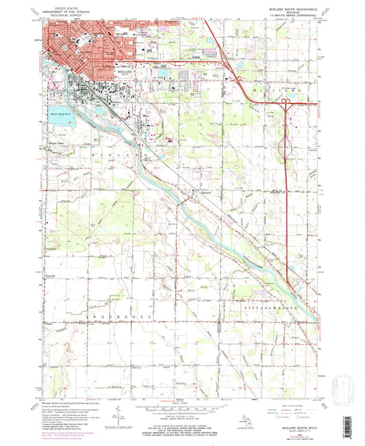 Classic USGS Midland South Michigan 7.5'x7.5' Topo Map Image