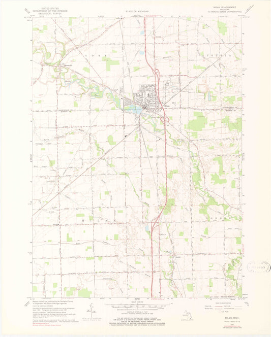 Classic USGS Milan Michigan 7.5'x7.5' Topo Map Image
