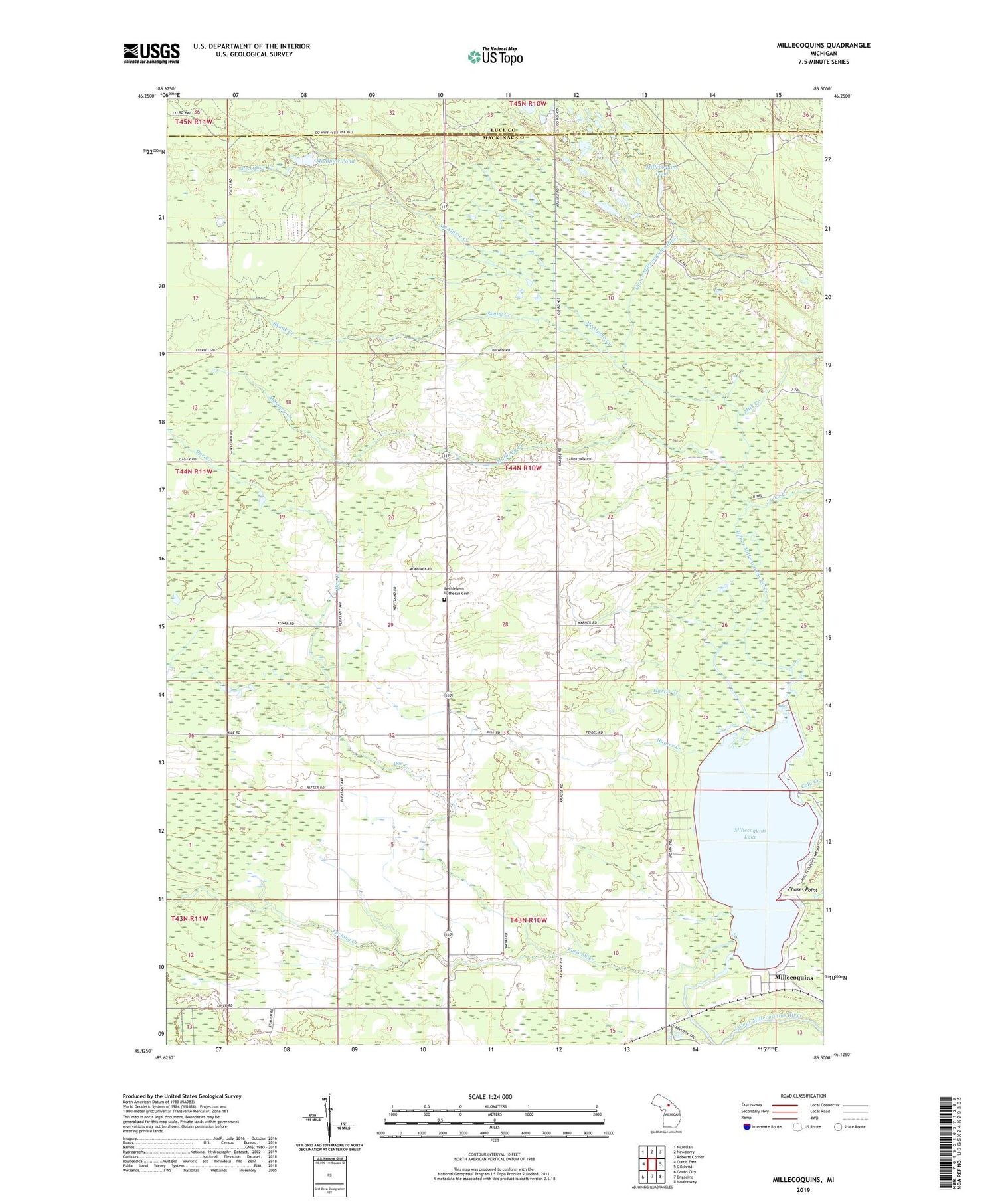 Millecoquins Michigan US Topo Map Image