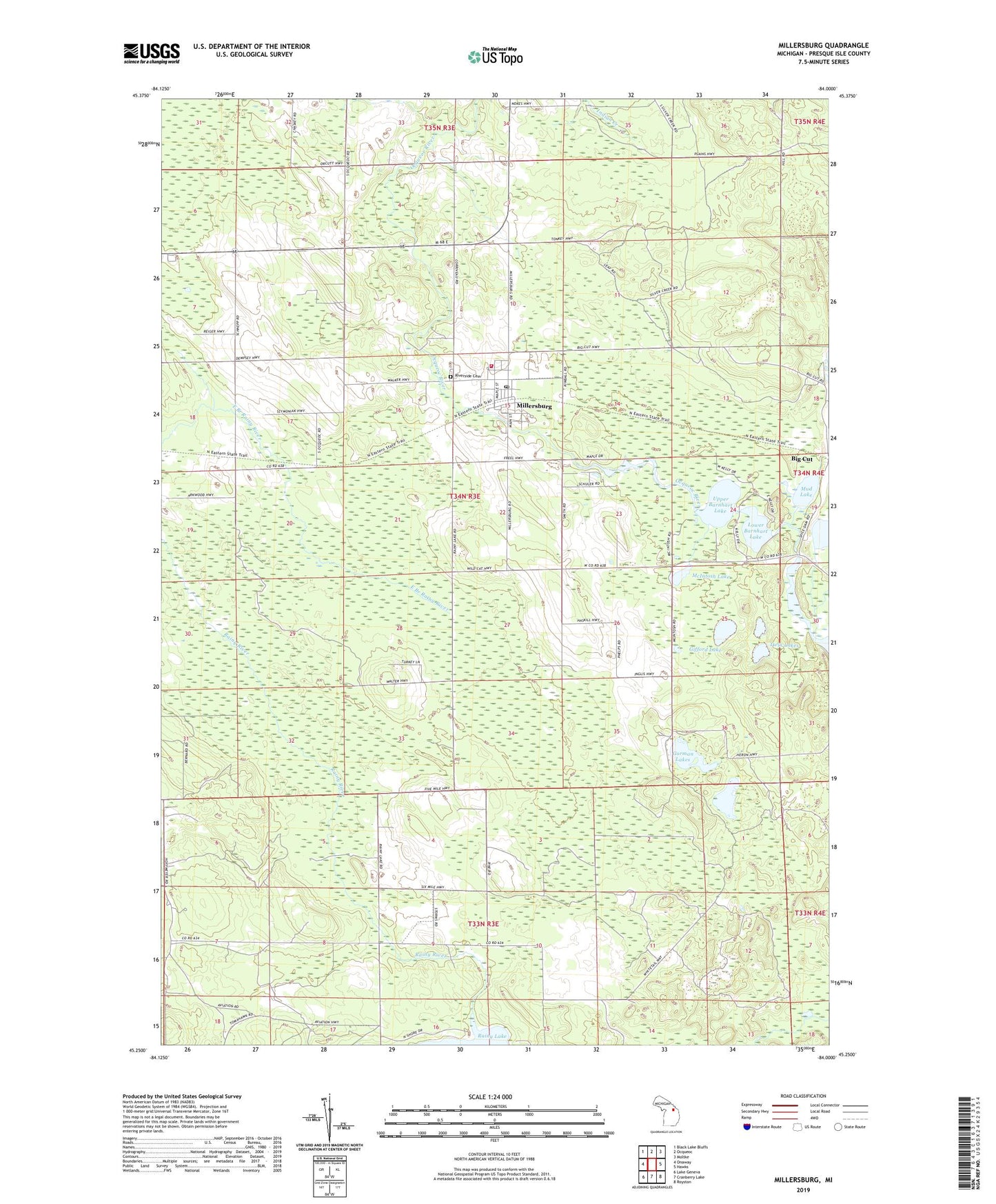 Millersburg Michigan US Topo Map Image