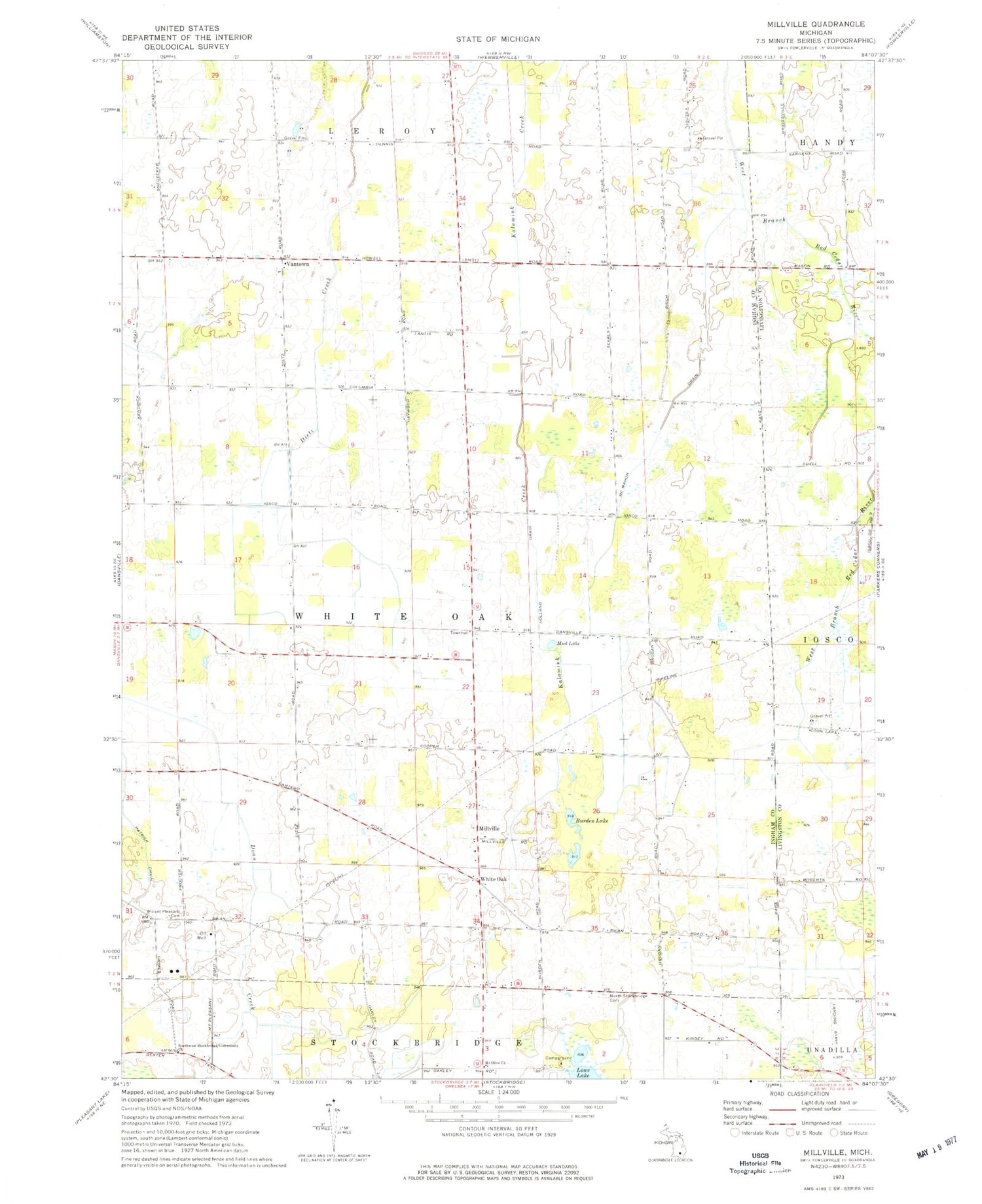 Classic USGS Millville Michigan 7.5'x7.5' Topo Map Image