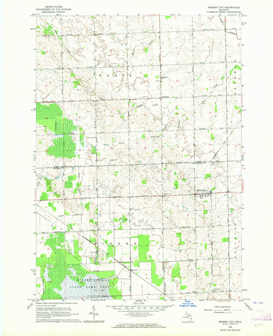 Classic USGS Minden City Michigan 7.5'x7.5' Topo Map Image