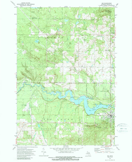 Classic USGS Mio Michigan 7.5'x7.5' Topo Map Image