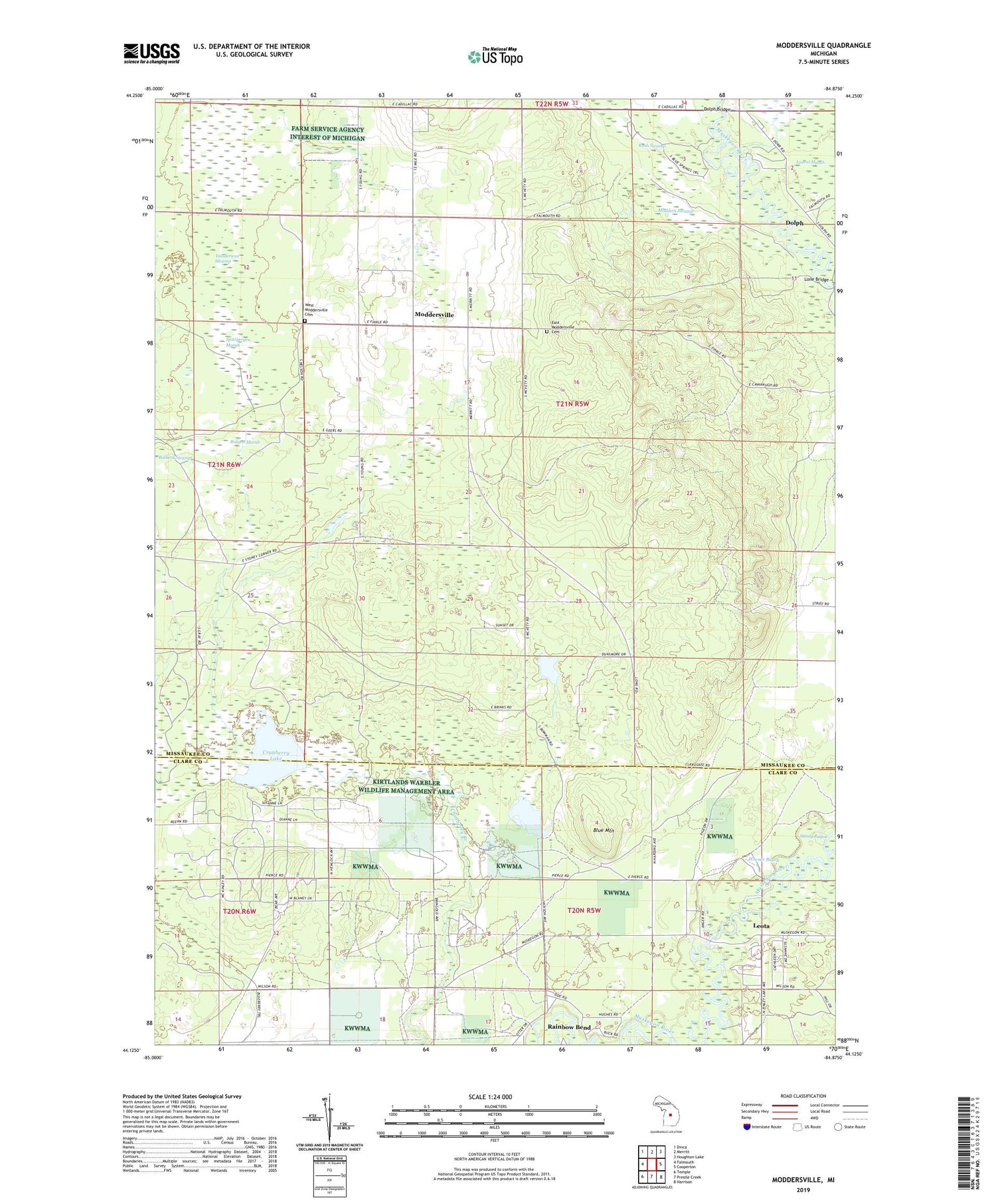 Moddersville Michigan US Topo Map Image