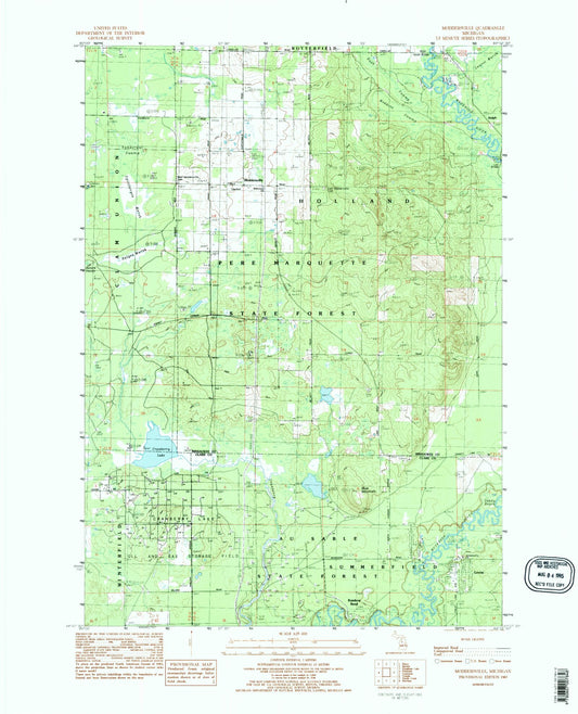 Classic USGS Moddersville Michigan 7.5'x7.5' Topo Map Image
