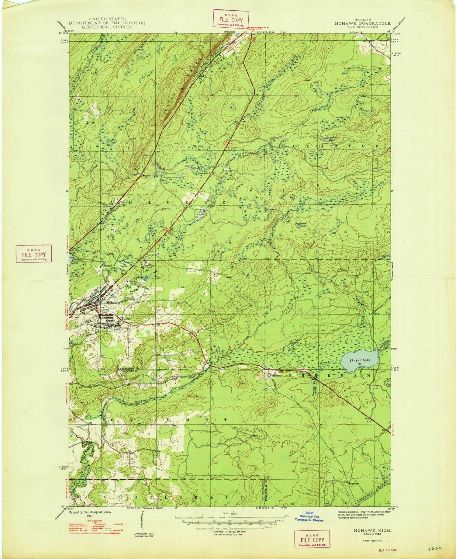 Classic USGS Mohawk Michigan 7.5'x7.5' Topo Map Image