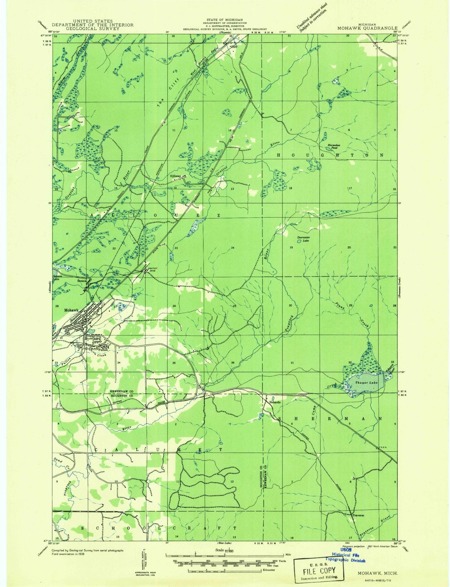 Classic USGS Mohawk Michigan 7.5'x7.5' Topo Map Image